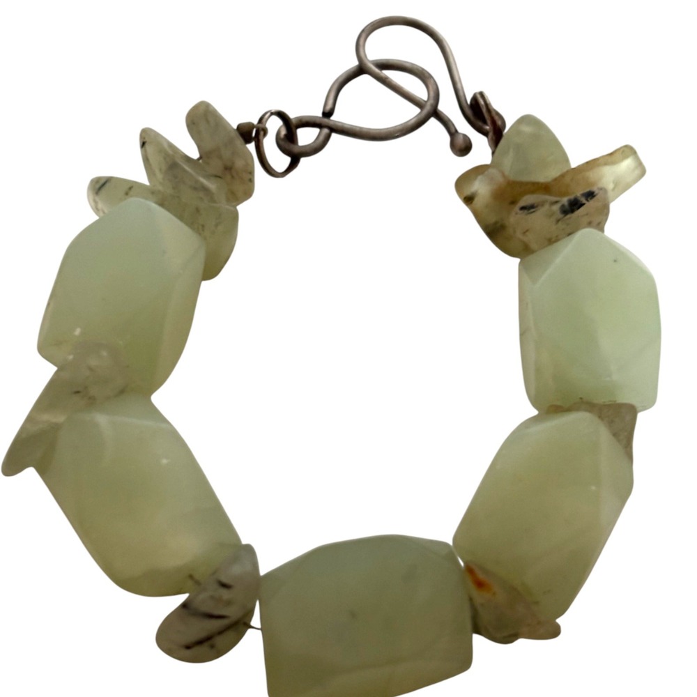 Chunky Pale Green Gemstone Bead Statement Bracelet Bohemian Hook‎ Clasp